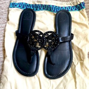 Tory Burch black rhinestone sandals